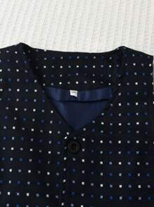 Ensemble de 3 pièces pour jeune garçon: chemise à manches courtes, shorts bleu marine imprimés de pois et gilet, tenue de gentleman pour les vacances, printemps/été
