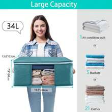 Bolsa de almacenamiento de tela plegable - Organizador no tejido a prueba de polvo con asa y ventana de visibilidad - Organizador ahorra espacio para ropa, libros, juguetes, mantas, material transpirable para dormitorio, dormitorio, armario Pantalones, zapatos, jeans, botas, faldas