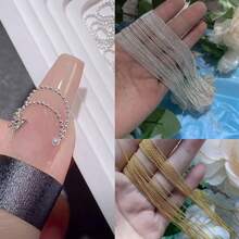 [Japanese Nail Art Chain] Pure Copper Electroplated Anti-Fade 0.8Mm Super Fine Gold & Silver Double Color Bead Chain, 1M Diy Nail Art Decoration Accessories, Long-Lasting Anti-Discoloration Chain, Handmade Nail Art Jewelry Supplies Nails Nail Charms Nail Gems