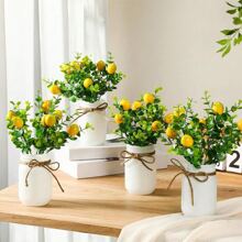 4pcs Artificial Eucalyptus Branches, Artificial Lemon Fruit Decor, Suitable For Home, Dining Table, Outdoor Farmhouse Garden, Room, Office Decor, Party, Wedding, Gift, Center Piece,Fake Plants