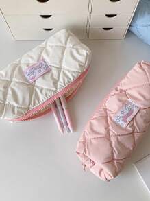 1pc Cute And Fashionable Candy Color Large Zipper Pencil Case, Soft Girl Style Student Stationery Storage Bag, Cream Down Fabric Storage Pouch - Multicolor - View 10