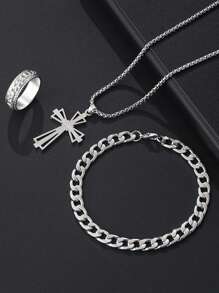 Conjunto de 3 piezas con collar, pulsera y anillo con cruz de estilo gótico