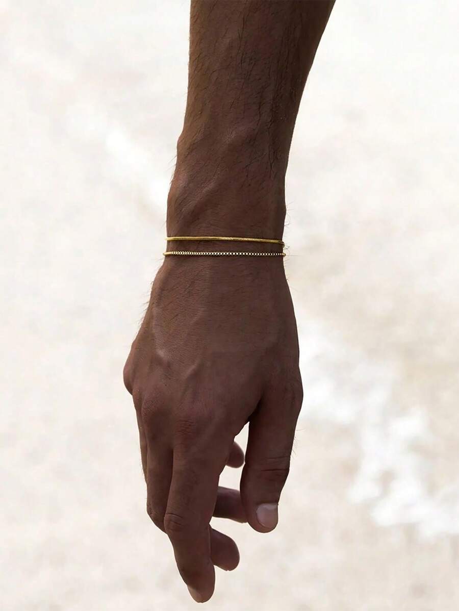 1条男士嘻哈风格多层链条设计个性化手链 - 銀色 - 查看 1