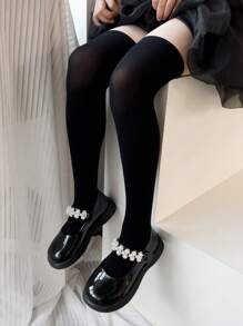 1 Pair Girls Plain Mesh Net Stockings, Breathable Long Socks For Everyday Wear