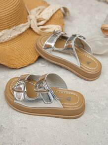 1双女童拖鞋儿童鞋女童2025新款流行夏季银色舒适软底时尚学生平底凉鞋 - 銀色 - 查看 9