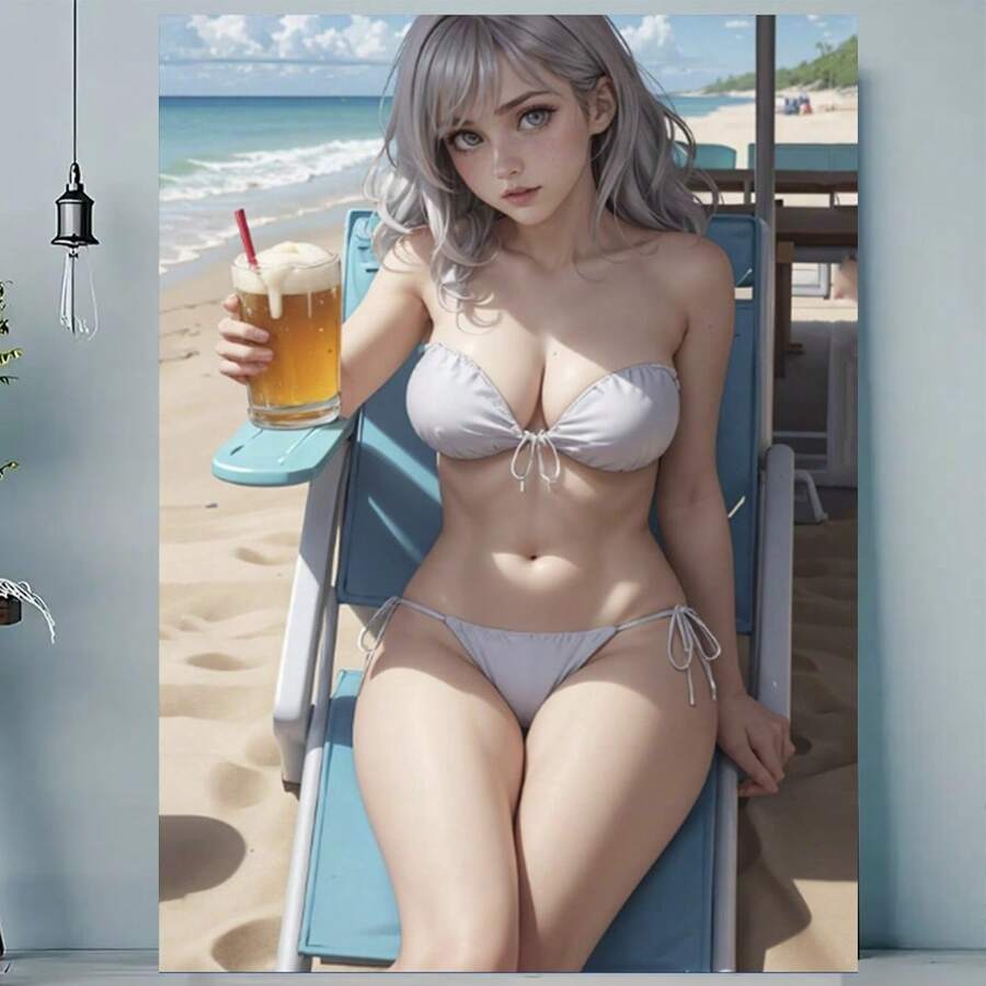 FramedChic Anime Bikini Girl Canvas Wall Art - High-Quality Print For Living Room, Bedroom, Kitchen, Or Office Decor | Ideal Gift For Comic Enthusiasts