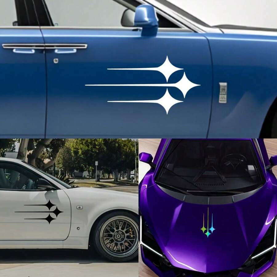 1 件动漫风格流星乙烯基汽车贴花贴纸，适用于车门和引擎盖，哑光表面，不对称形状，自粘，动态几何设计，用于车辆装饰