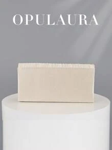 OpulAura 女士简约时尚褶皱设计迷你翻盖手提包，奢华缎面正式晚宴手拿包，优雅迷人，适合晚礼服，适合婚礼、正式派对、舞会、返校派对，可作为生日或节日礼物 - 杏色 - 查看 5