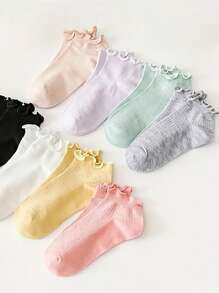 1/3/5/双，女士优雅翻边袜子，透气涤纶混纺，带弹性，中筒薄款设计，各种柔和色调 - 可机洗，可爱的袜子