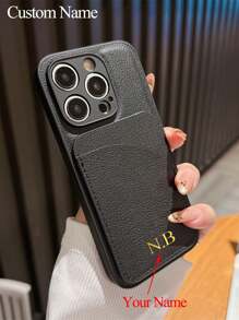 Funda de teléfono de lujo personalizada con tarjetero compatible con 16e 16 15 14 13 12 11 Pro Max Plus X XS XR Cubierta con iniciales personalizadas 3D grabadas con tecnología de estampado en caliente. Funda trasera clásica, un regalo perfecto para cumpleaños, graduación, bodas, Navidad, Halloween, baile de invierno, Día de la Madre, Día del Padre.