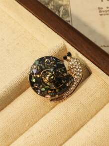 1pc Vintage Snail & Shell Brooch, Enamel Decor With Rhinestones, European & American Fashion Jewelry Accessory - Snail Brooch - View 3