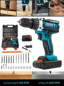 Taladro de impacto y controlador inalámbrico de ión de litio de 21V máx. - Poderoso sin escobillas, kit de herramientas eléctricas con 1 batería y cargador, 24 accesorios y bolsa de herramientas para tareas de mejora y reparación del hogar sin esfuerzo, alta torsión 35 velocidades ajustables