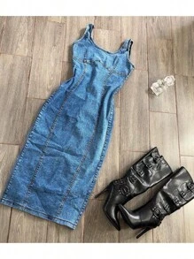 MAXI VESTIDO MEZCLILLA AJUSTABLE - Multicolor - Ver 4