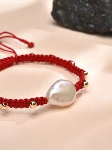 1 件 18K 镀金天然珍珠手工编织手链，适合男女情侣日常佩戴 - 查看 2