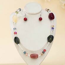 3pcs/Set Fashionable Bohemian Handmade Woven Geometric Resin Crystal Beaded Necklace And Earring Jewelry Set - Irregular 3-piece Set (necklace + Earrings) - View 8