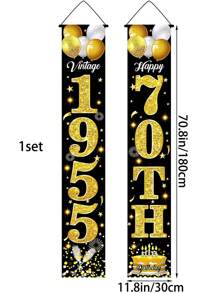 1 Set Black & Gold Glitter Birthday Porch Banner - 70.8 X 11.8 Inches, Multiple Age Ranges (16/18/20-80 Years Old) Porch Sign, For Birthday Party Decor, Outdoor Porch Backdrop, And Gifts