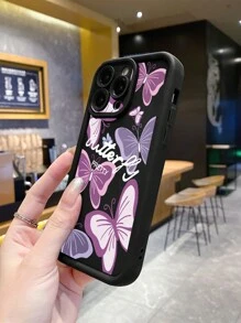 1个高档粉色涂鸦蝴蝶黑色水钻镜头保护加厚防震手机壳，兼容苹果/红米/Infinix/vivo - 黑色 - 查看 5