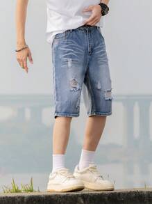 Fashionable Straight Leg Mid-Calf Denim Shorts For Teen Boys