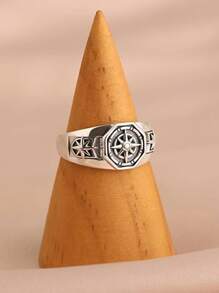 Adjustable Vintage Compass Ring, Open Star Design, Punk Jewelry Gift, Men's Fashion Accessories, Alloy, No Plated Precious Metal, No Inlay, Single Band Style - Compass Open Ring - View 4