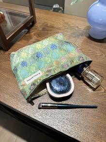 1pc Chinese Style Artistic Cosmetic Bag, Portable Skincare Product Storage Pouch, Handheld Toiletry Bag, Gift Bag
