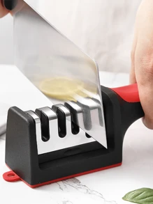 1PC Quick Kitchen Knife Sharpener, 4/3-Step Sharpening System For Fast And Effective Knife Sharpening, Repairs, Sharpens And Polishes Knives, Easy To Use With Non-Slip Handle, Black And Red Finish, Suitable For Sharpening Steel And Ceramic Knives, Ideal For Chefs, Cooks, And Home Kitchens, Ensures Sharp And Knives.
