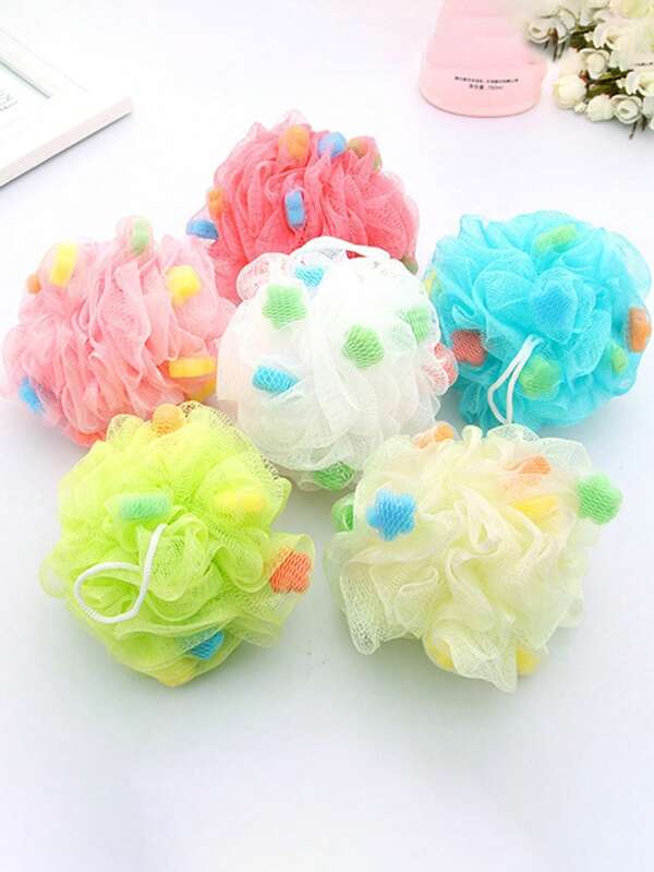 3 pièces (couleur aléatoire) Éponge de douche colorée, confortable, créative avec corde de suspension. Boule de bain exfoliante en forme de fleur