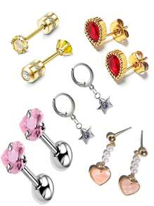 钛钢时尚 4 爪闪亮 CZ 耳钉、鼻环/耳钉，防过敏，适合日常佩戴，多种款式，适合男士和女士 - 多風格 - 查看 7