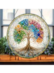 DIY 钻石画套件、不对称形状钻石装饰、亚克力吊坠、季节性树木设计