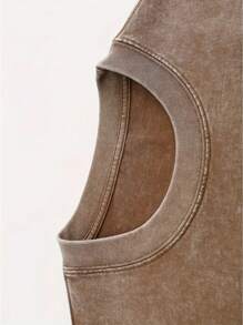 EWH Vintage Men's Vintage Washed Short Sleeves With Artistic Text Printing, Loose Street Style Short SleevesDG004 - Cà phê nâu - Xem 3