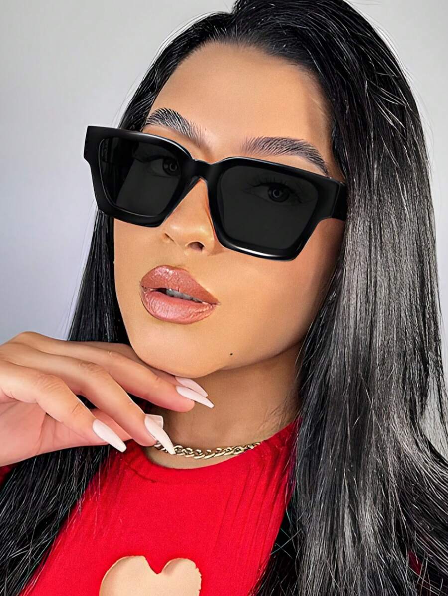 1 件装塑料全框几何现代简约风格女士时尚眼镜，适合户外旅行日常生活音乐节热带海滩度假，适合所有脸型，适合夏季海滩度假、户外、旅行的外出装