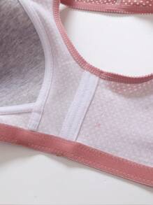 3pcs Polka Dot Decor Wire-Free Breathable Front Closure Sports Bra