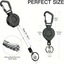 1pc Retractable Heavy-Duty Keychain With Laser Gray ID Card Holder, Cushioned Steel Cable Snap Hook, Outdoor Camping Fishing Backpack Key Chain