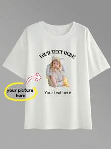 Customized Women's T-Shirt For Thanksgiving, Christmas - Add Your Own Text And Images (Family Photo/Selfie/Pet Photo/Friend Photo) To Design Your Own Personalized Printed T-Shirt, Suitable For Pet Family Customized Face T-Shirt, Retro Pattern Shirts, Creative Birthday Gifts, Autumn Women's Wear, Shirts, Customized Pet Face Shirts - White - View 2