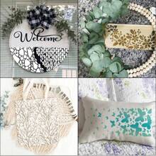 8 Peças Stencils para Artesanato Reutilizáveis, Stencil de Galhos, Notas Musicais, Textura Floral, Modelo de Bottom em Camadas, Moldes para Desenho, Stencils para Pintura em Madeira, Móveis, Papel (8 Galhos), De Volta às Aulas, Material Escolar