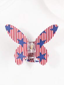 1 PIEZA Clip de pelo de 10 CM con bandera estadounidense impresa por ambos lados en PVC en forma de mariposa