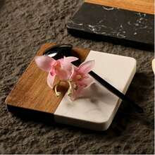 一套 3 件相思木和天然白石杯垫家庭厨房餐厅酒店酒吧娱乐用品方便实用户外烧烤节日晚餐酒吧杯垫咖啡桌杯垫带防滑泡沫垫贴纸，木制工艺杯垫礼品创意 - 彩色 - 查看 8