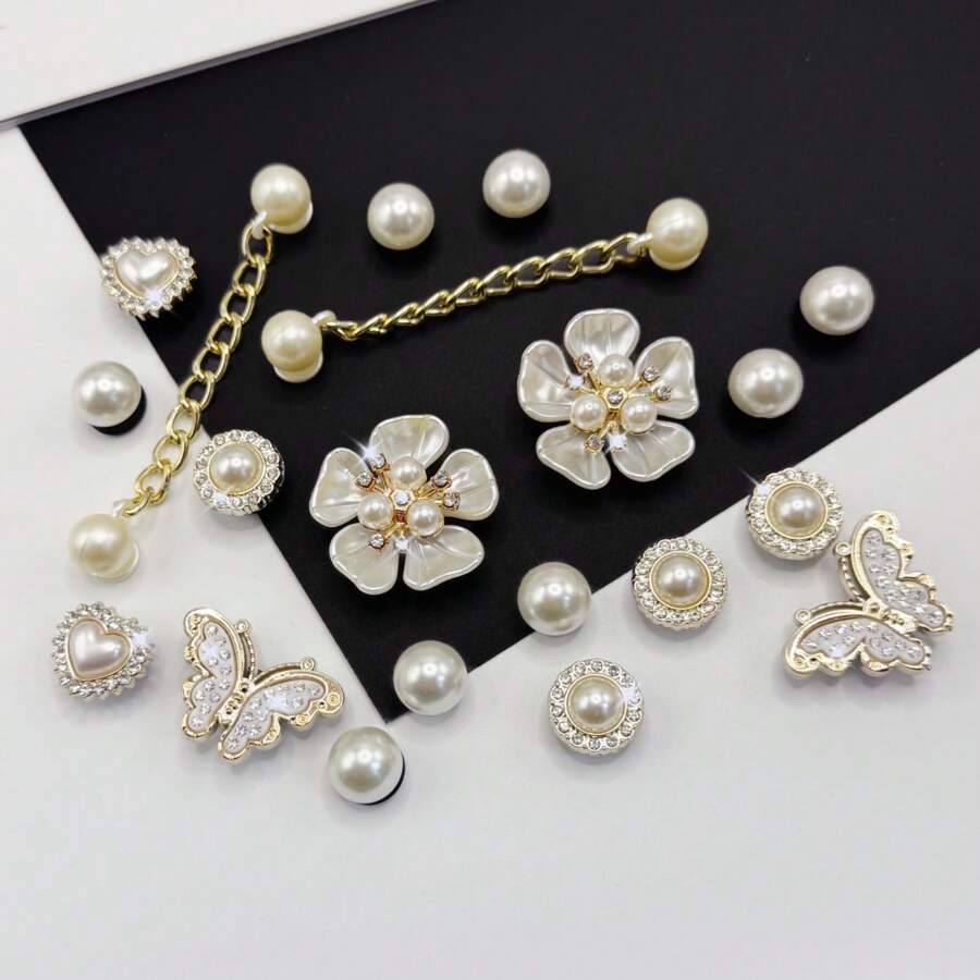 20pcs Shoe Decorations, Detachable Rhinestone Bear Bow, Snowflower, Garden, Beach Shoe Chains, Perfect Holiday Gift