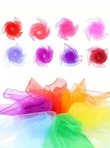 6pcs Vibrant Candy Color Square Scarves For Women,Fabric Sensory Dancing Scarves Set, Perfect For Casual Outings, Dance Performances, And Stylish Accessories, Hair Scarf - Multicolor - View 3