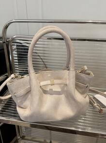 Vintage Matte Tote Bag For Women, New Autumn/Winter Simple Commuting Handbag, Stylish And Elegant Shoulder Underarm Bag , New Year , Office Bag - White - View 3