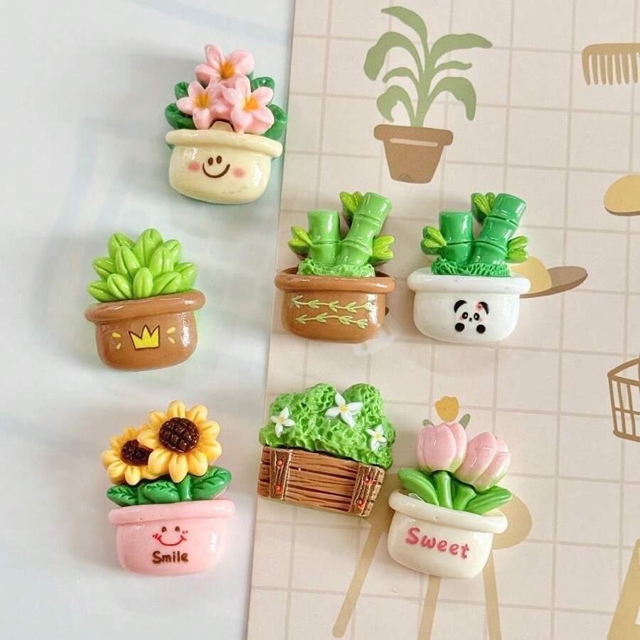 7pcs Green Plant Design Magnets - Vibrant Decor For Kitchen, Office Etc., Whiteboard, Cabinet, Storage Organizer, Classroom, Home, Kitchen, Office Cute And Fun Magnets, Oval Shape ABS Acrylic Kitchen Decor, Personalized Fridge Magnets, For Home, Office, Whiteboard, Storage Cabinet, Dishwasher, Christmas, Thanksgiving Holiday Gifts