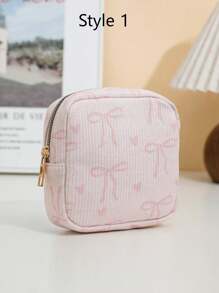 1 PC Fashion Full Printed Bow Printed Wick Sanitary Napkin Storage Bag Mini Cosmetic Bag, Multifunctional Sanitary Napkin Storage Bag Small Square Bag, Small Cosmetic Travel Bag Toiletries Storage Bag For Women/Girls, Cute Zipper Bag Coin Purse College Style Suitable For School, Work, Travel, Cosmetic Bag, Cosmetic Bag, Skin Care Bag, Toiletry Bag, Packaging Box, Travel Supplies - Multicolor - View 18