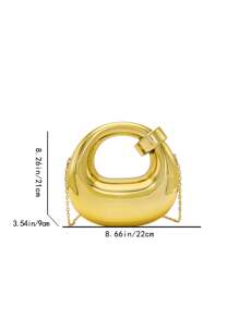 1-Piece Simple And Versatile High-Quality Acrylic Glossy Crescent Chain Crossbody Small Bag For Women, Suitable For Daily Shopping, Dating, Vacation, Work And Commuting, Women's Fashionable Shoulder Crossbody Bag - Gold - View 2