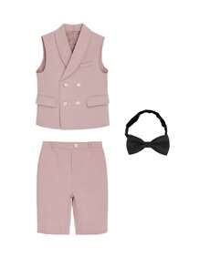 3 Peças Conjunto de Colete + Shorts + Gravata Borboleta para Meninos, Traje Formal Adequado para Apresentação Escolar, Pajem de Casamento, Ocasiões de Feriado, Verão