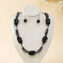 3pcs/Set Fashionable Bohemian Handmade Woven Geometric Resin Crystal Beaded Necklace And Earring Jewelry Set - Irregular 3-piece Set (necklace + Earrings) - View 7