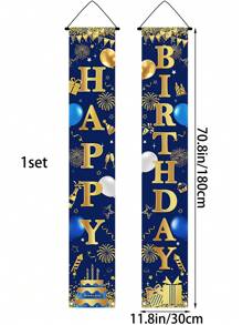 1 Set Black & Gold Glitter Birthday Porch Banner - 70.8 X 11.8 Inches, Multiple Age Ranges (16/18/20-80 Years Old) Porch Sign, For Birthday Party Decor, Outdoor Porch Backdrop, And Gifts