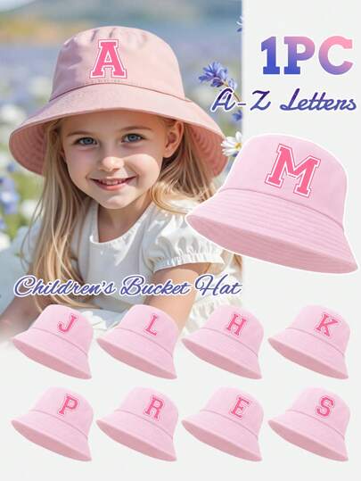1 st barn 26 alfabetisk personligt namntryck solhatt, mode mångsidig bucket-hatt, lämplig för tjejer vårsommar utomhus, dagligen, tillbaka till skolan, bra present till mors dag, födelsedag