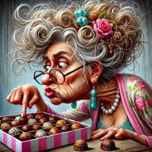 5D DIY 钻石画套装，适合成人初学者，以巧克力奶奶的圆形全钻石图像为特色，适合圣诞节和情人节。适用于卧室、走廊、书房和浴室家居装饰。无框节日礼物 - 彩色 - 查看 2