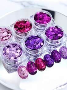 6 Pieces/Set Holographic 3D Sequins Nail Glitter Flakes Mixed Mirror Hexagon Spangles Paillette Nail Art Decorations Manicureon