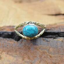 925 Sterling Silver And Brass Onyx Gemstone Jewelry Ring ~ December Month Birthstone ~ Natural Crystal Gemstone Ring ~ Gift For Valentine Day - 綠松石 - 查看 3