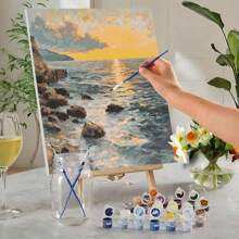 40x50cm/16 英寸 X 20 英寸 - 1 件 DIY 成人数字油画套装，日落自然风景中的大海和海鸥，适用于家庭办公室、卧室、客厅装饰 - 40*50cm - 查看 7